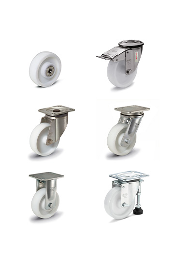 Technopolymer castors and wheels